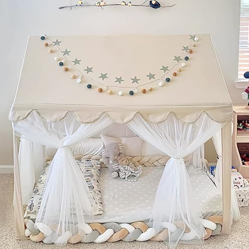 Tienda de campaña grande para niños, casa de juegos para interiores y exteriores, rincón de lectura con luz de estrella, fácil de lavar, amarillo