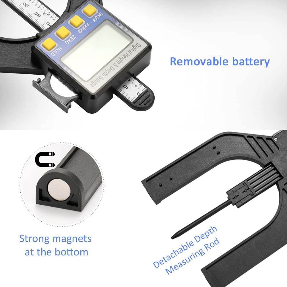 Digitale hoogtemeter dieptemeter 0-80 mm digitaal display INC/ABS hoogte afstudeerdieptemeter, met zelfdragende magneetvoetjes