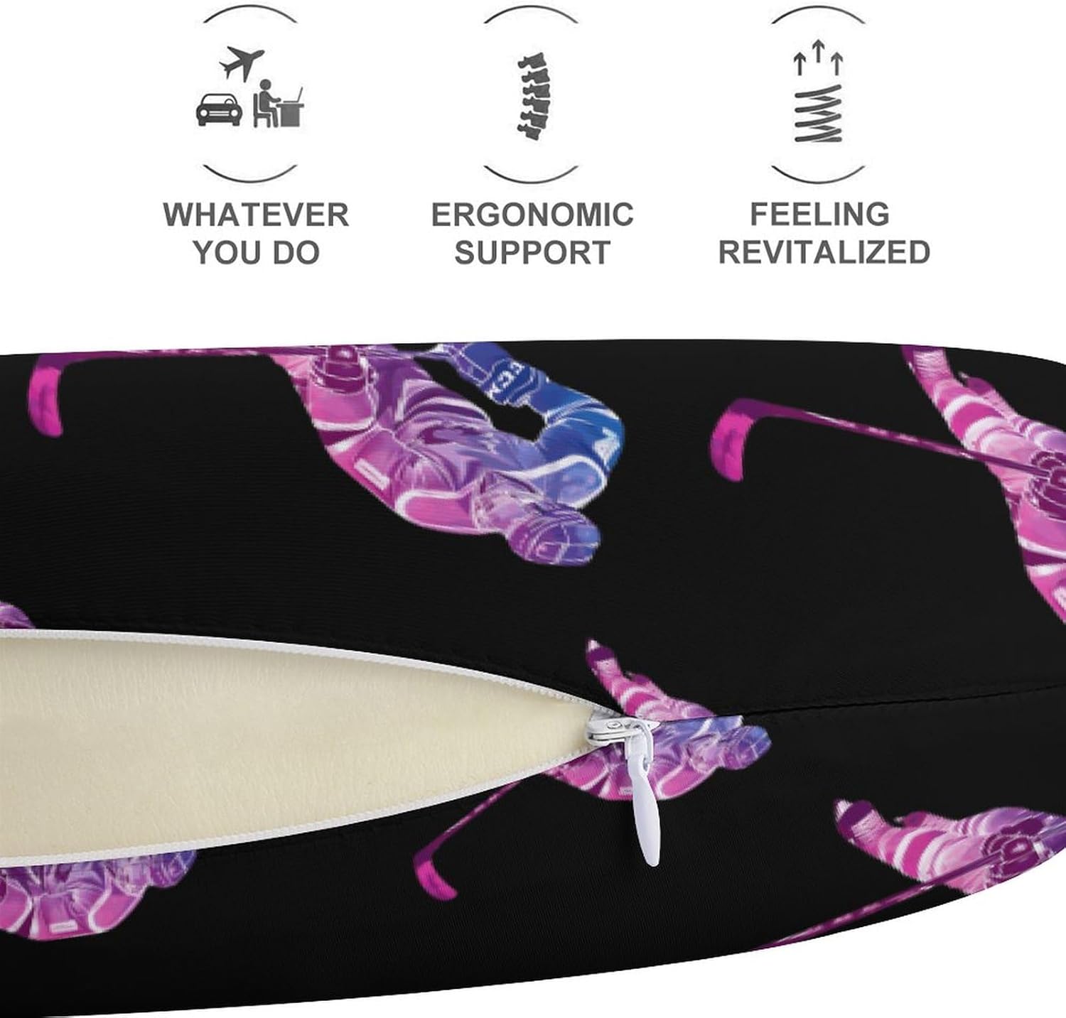 Hockey Funny Travel Pillow U Shaped Memory Foam Neck Pillows Portable for Flight Car Home Office