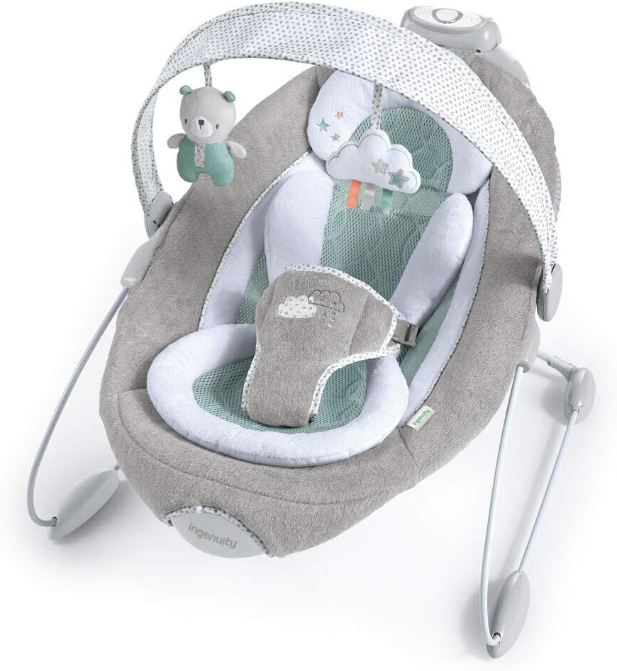 Ingenuity SmartBounce Automatic Baby Bouncer Seat with White Noise, Music, Toy Bar & 2 Plush Infant Toys, 0-6 Months Up to 20 lbs (Pemberton)