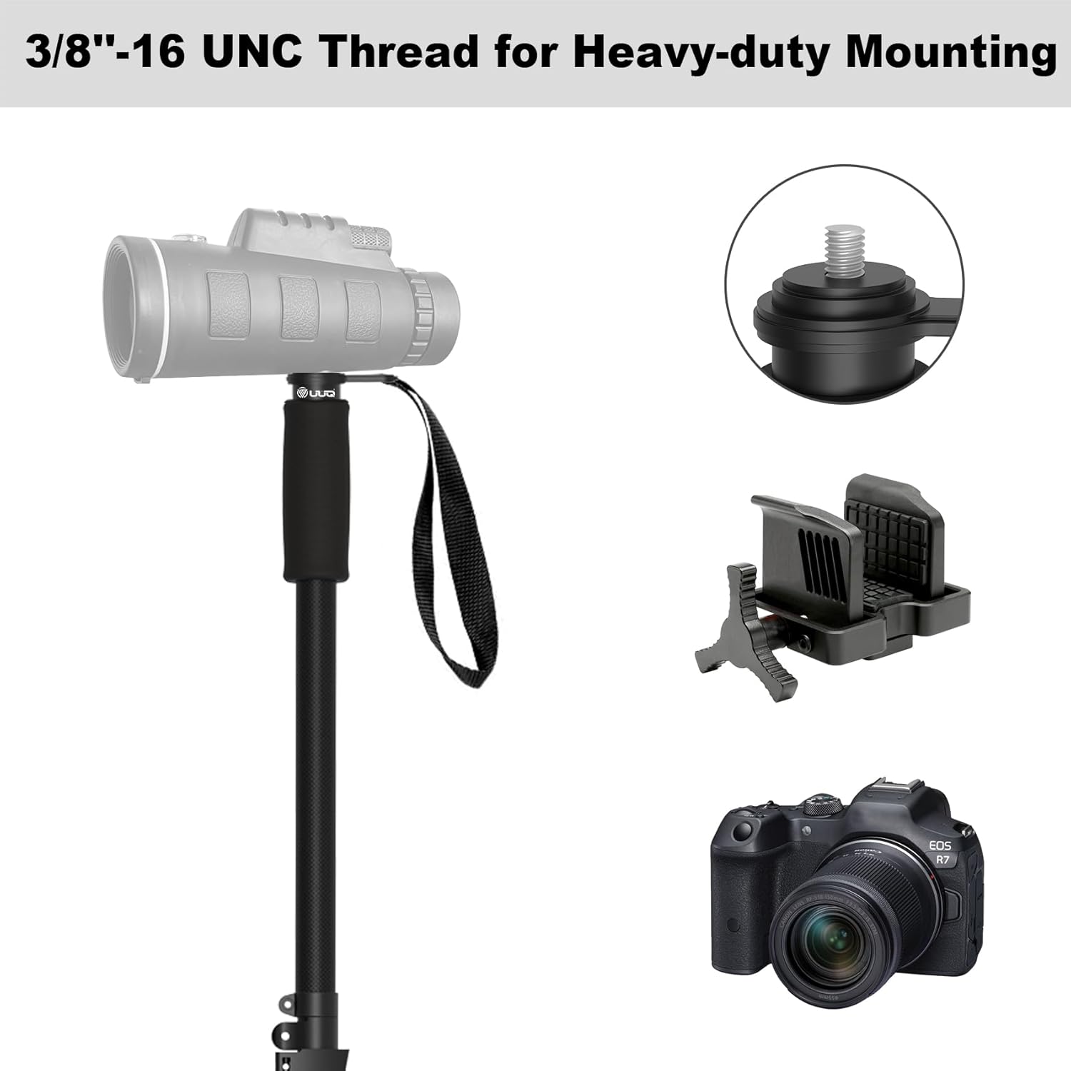 UUQ M4 Carbon Fiber Monopod Shooting Stick and Gun/Rifle Rest, 4-Section Adjustable Height, Durable and Lightweight Versatile Trekking Pole, Portable Compact for Hunting, w/Spike Foot