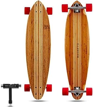 Magneto Pintail Longboard Cruiser - 8-Ply Maple Deck for Skateboarding - 70mm Wheels for All-Terrain Longboard - Includes Skate Tool - 36 in x 9.5 in, Brown, Hana Short Pintail