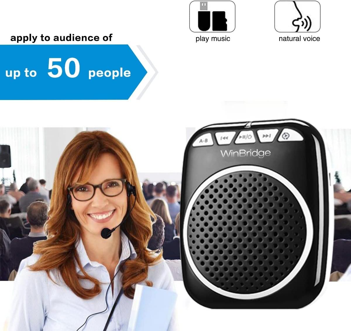 Flash Deals - 60% OFF W WINBRIDGE Voice Amplifier Portable Microphone and Speaker Loudspeaker Personal Microphone Speech Amplifier Clip On for Teacher, Elderly,Coaches, Training, Presentation, Tour Guide