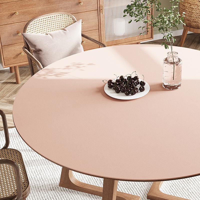 Ruby Lil Round Coffee Table Pad, PU Leather Table Mat Heat Resistant Non-Slip Mats for Kitchen Dining Table,Pink,60cm(24in)