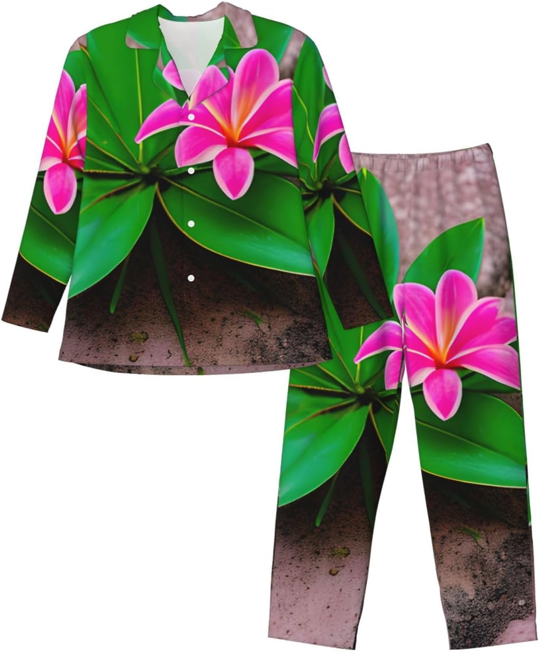 Pink Flower Tropical Plant Print Luxurious Mens Pajamas Set,Breathable Pajamas Set,Perfect For Lounging Bed,Sofa