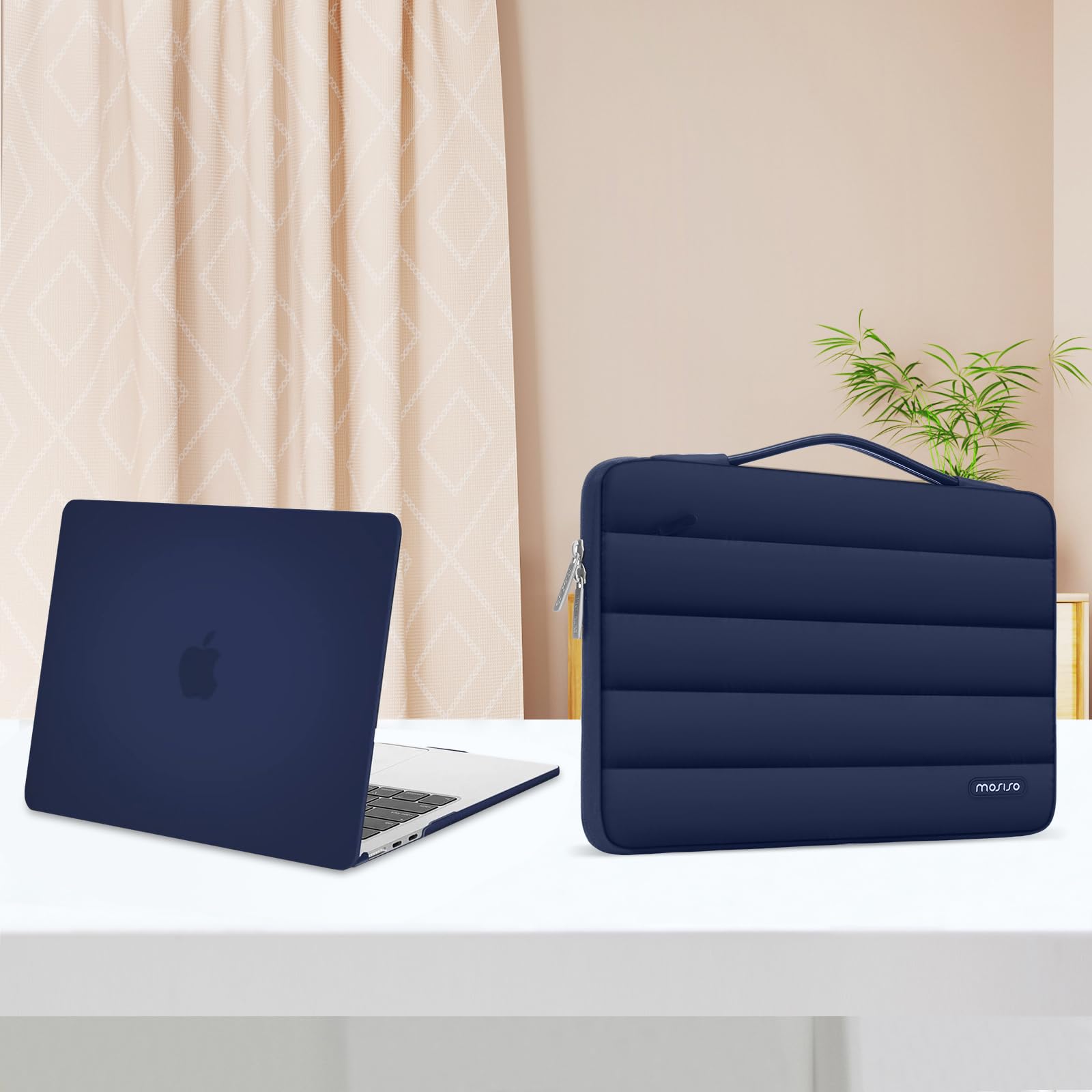 MOSISO Custodia Compatibile con MacBook Air 13 Cover M5 M4 M3 M2 2026 2025-2022 A3449 A3240 A3113 A2681, Case per MacBook Air 13,6'' &Gonfia Borsa&Copritastiera&Copri Webcam&Pellicola, Blu Navy