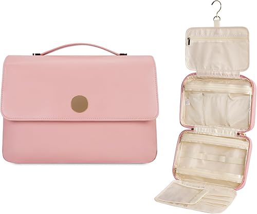 Neceser para mujer, organizador de maquillaje de viaje colgante con 4 compartimentos, piel sintética, impermeable, bolsa de cosméticos para