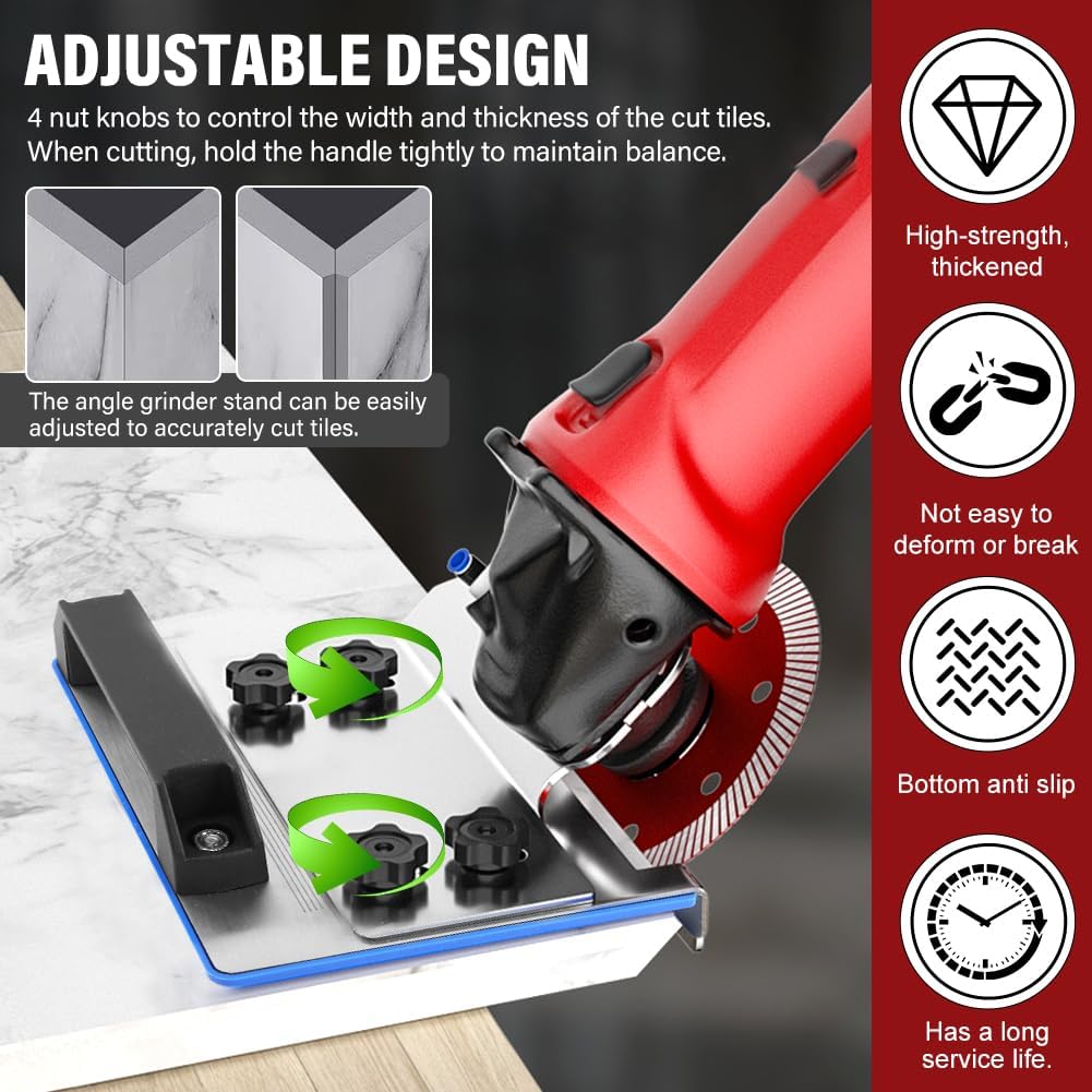 Angle Grinder Attachments,Adjustable Tile Cutter 45 Degree Tile Chamfering Tool with 2xGloves,100 Type Universal Angle Grinder Stand,Cortadora De Metal for Chamfering(4 pcs suit)