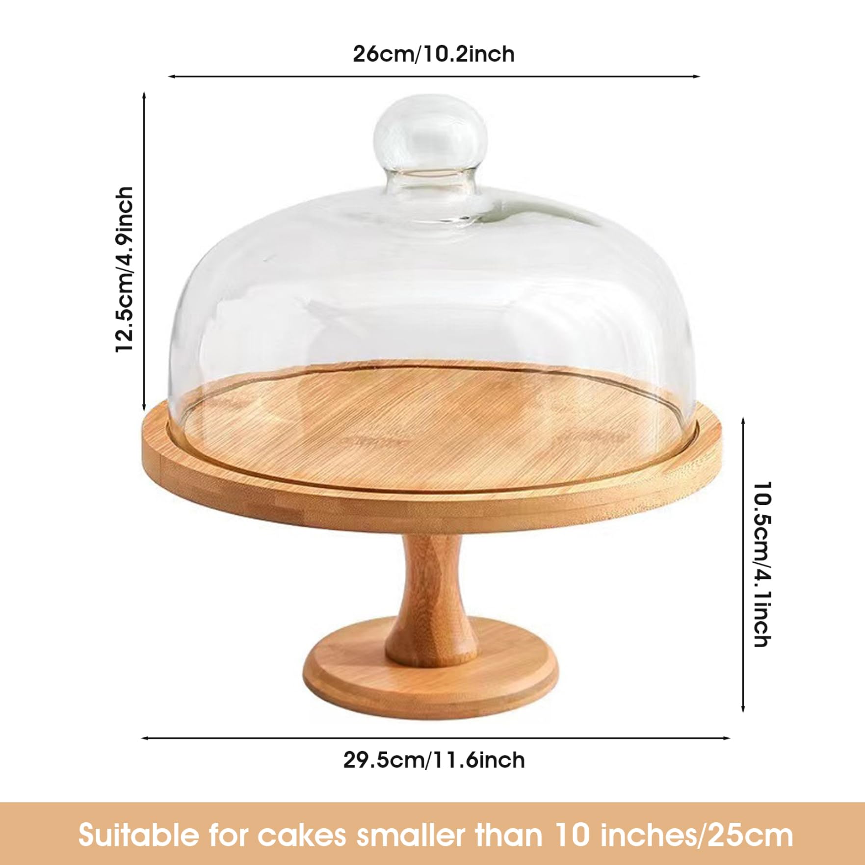 Soporte para tartas con tapa de cúpula, soporte para tartas de madera de 12.0 in con cubierta de cristal para exhibición de bodas y fiestas, diseño resistente de pie alto, de varios niveles p