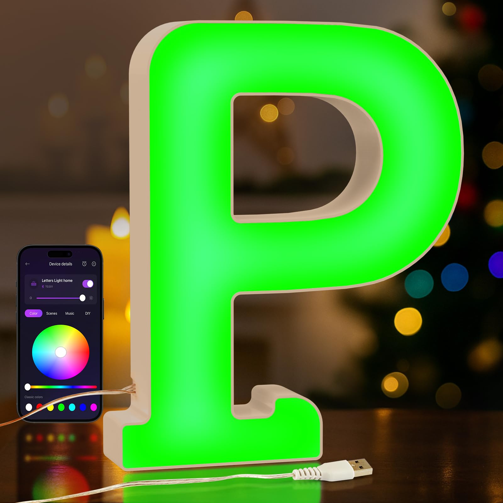 UooEA LED Light Up Letter P – USB Colour Changing Night Light with APP, Gift for Girls, Teens, Mum, Bedroom Decor, Wall/Table Display, Birthday & Christmas