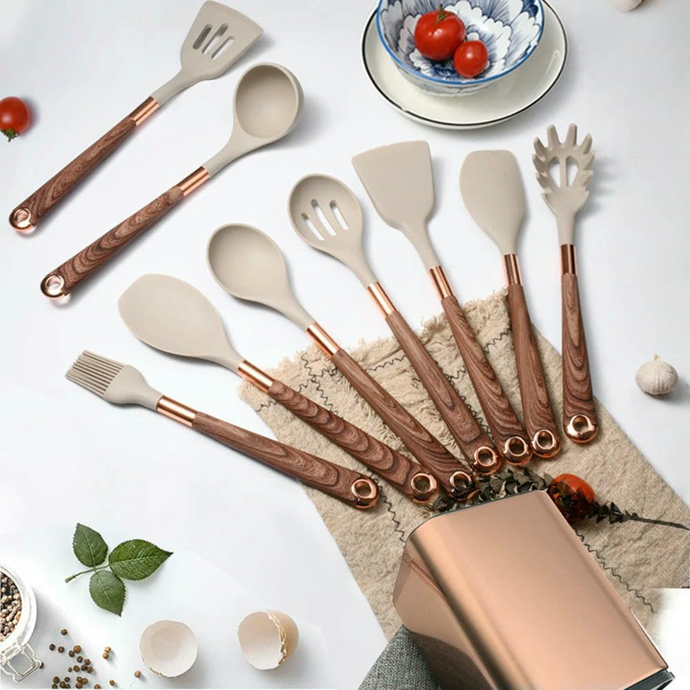 WLDMA - Set di 5-10 utensili da cucina in silicone per uso alimentare, con spatola per mescolare, spatola da portata e antiaderente