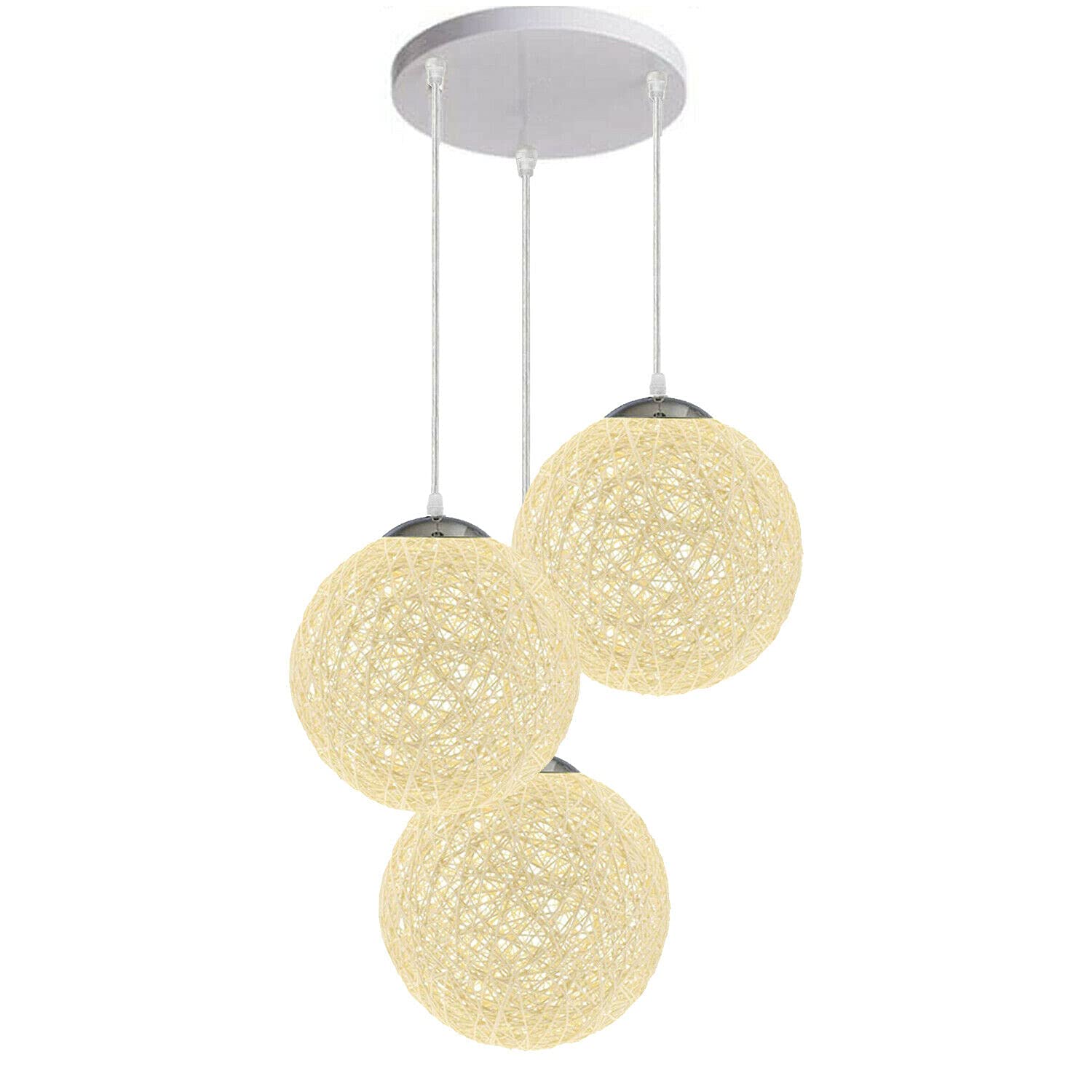 DC VOLTAGE Modern Rattan Ball 3 Head Pendant Light, Retro Wicker Hand Woven 20cm Ceiling Nest Cage Light Shade Indoor Decorative Hanging Restaurant Living Room Bedroom Lamp
