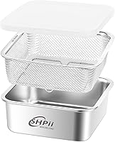 Vista 1 de Square Colander Set, 304 Stainless Steel with PE Lid, Storage Container, Tofu Drainer, Back of House Preparation, Washing and Drainage Tools