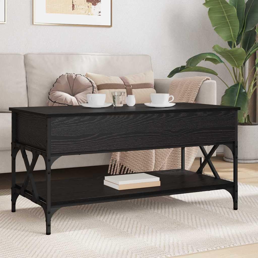 Mesa de centro negra de 100 x 50 x 50 cm, aspecto de roble, plegable, con estante, soporta 60 kg, diseño moderno para salón, oficina, balcón y habitación de invitados