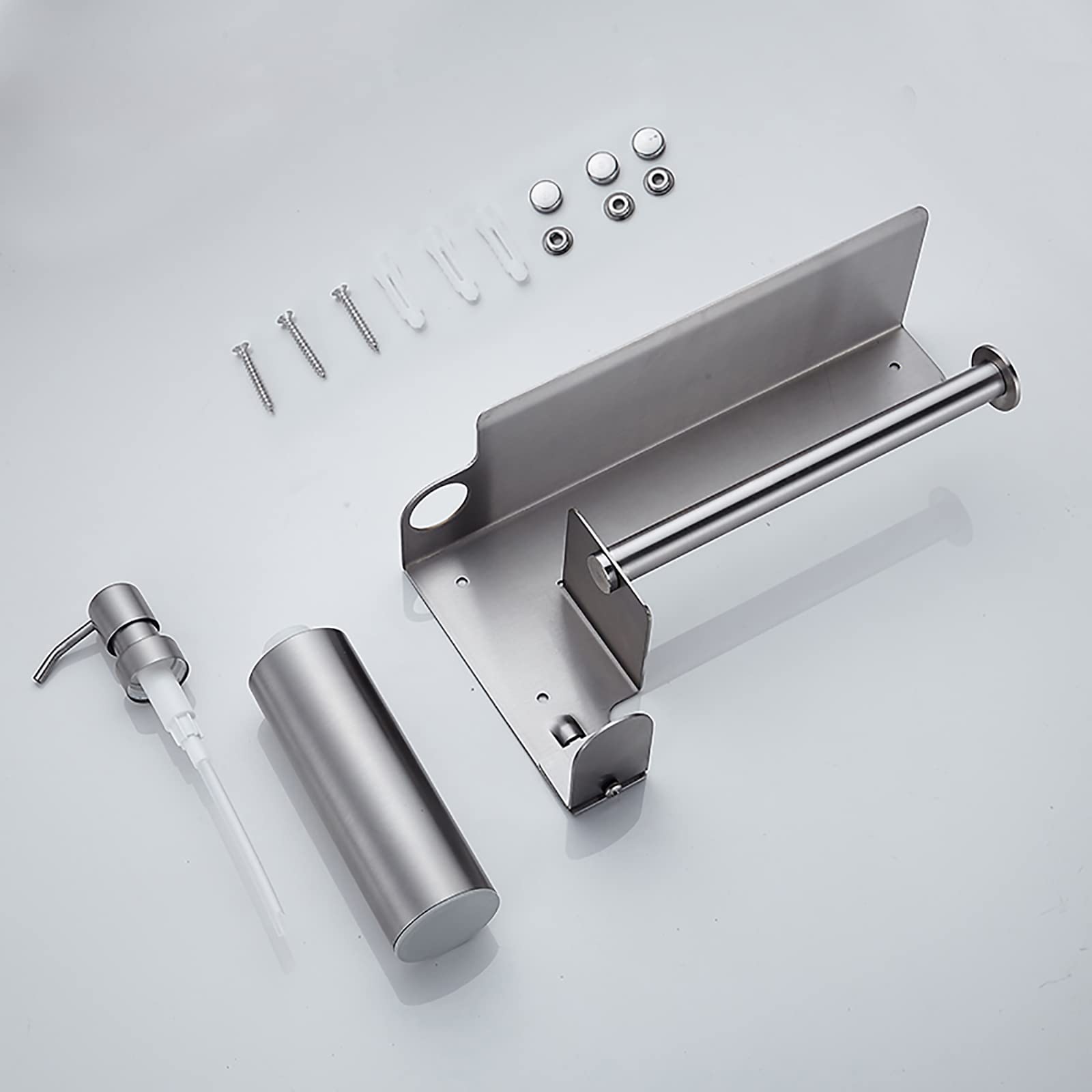 Portarrollos Papel Higienico, Porta Rollos de Papel Higienico Aluminio, Portarollos Papel Higienico Adhesivo con Espacioso Estante y Dispensador Jabon Baño, Multifunción Negro Mate