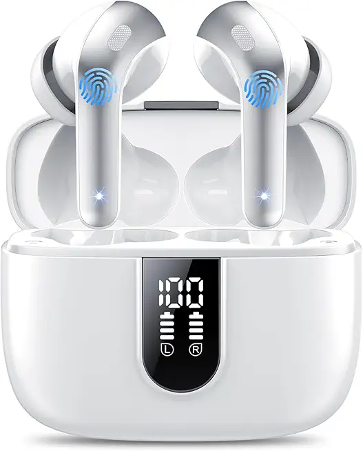 Bluetooth Kopfhörer, In Ear Kopfhörer Kabellos Bluetooth 5.3 mit 50H Tiefer Bass, 2024 Neue Kabellose Kopfhörer Noise Cancelling Earbuds mit 4 ENC Mic, IPX7 Wasserdicht Ohrhörer, Weiß