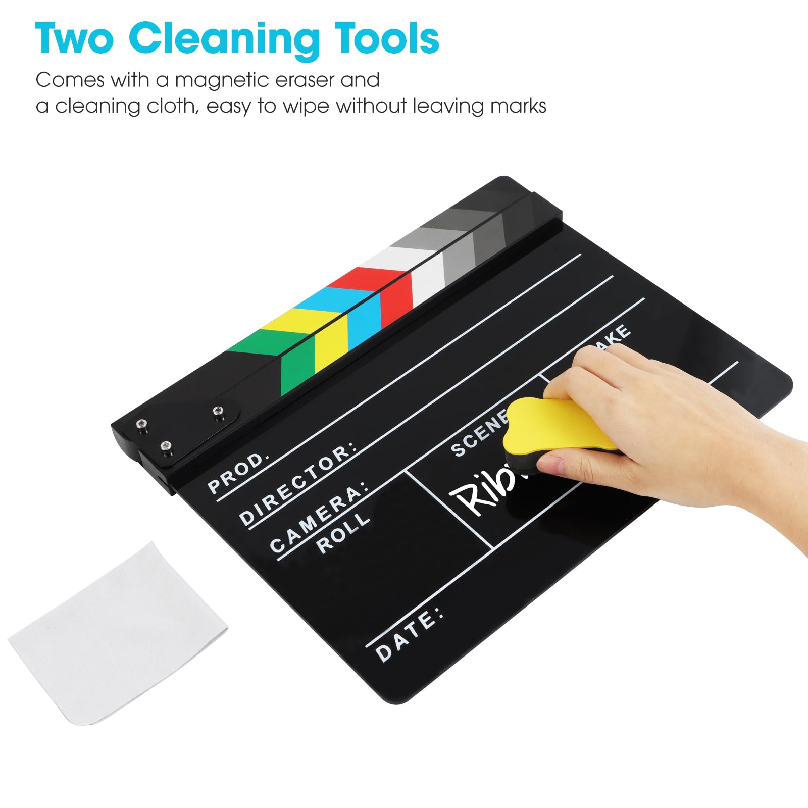 Clap En Acrylique Pour Réalisateurs - Hollywood Clap Board 24x30 Cm Avec Accessoires Magnétiques Et Outils De Nettoyage