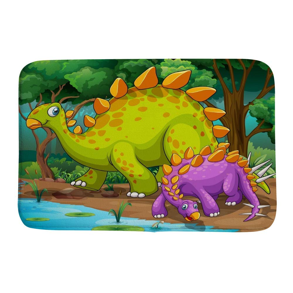 Tapis de bain jungle verte pour enfants motif dinosaures CHEHONG lavable
