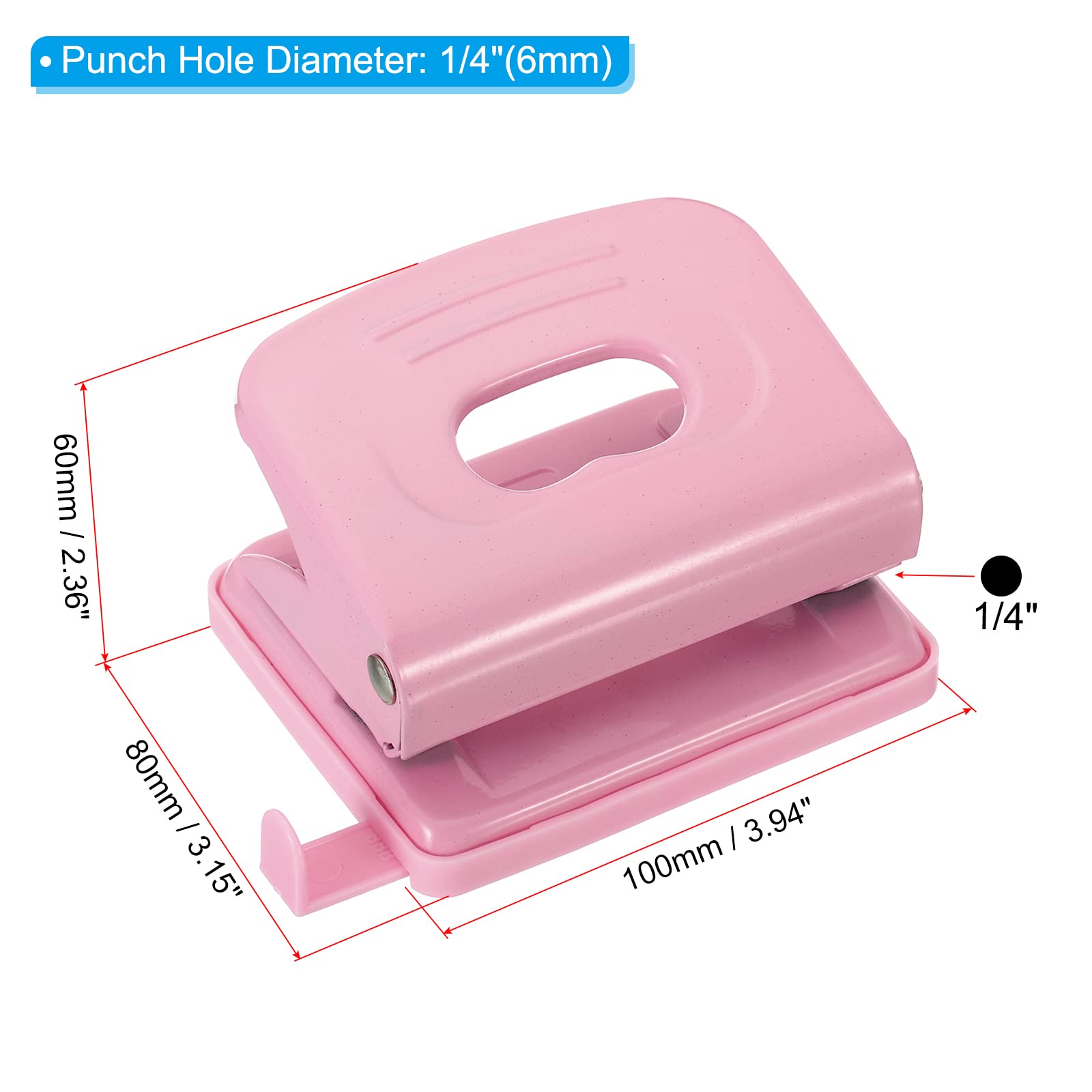 PATIKIL 1/4" 2 Hole Paper Punch, Metal Hole Puncher 8 Sheet Punch Capacity Adjustable Hole Punch for Office and Home Supplies Pink - Image 2