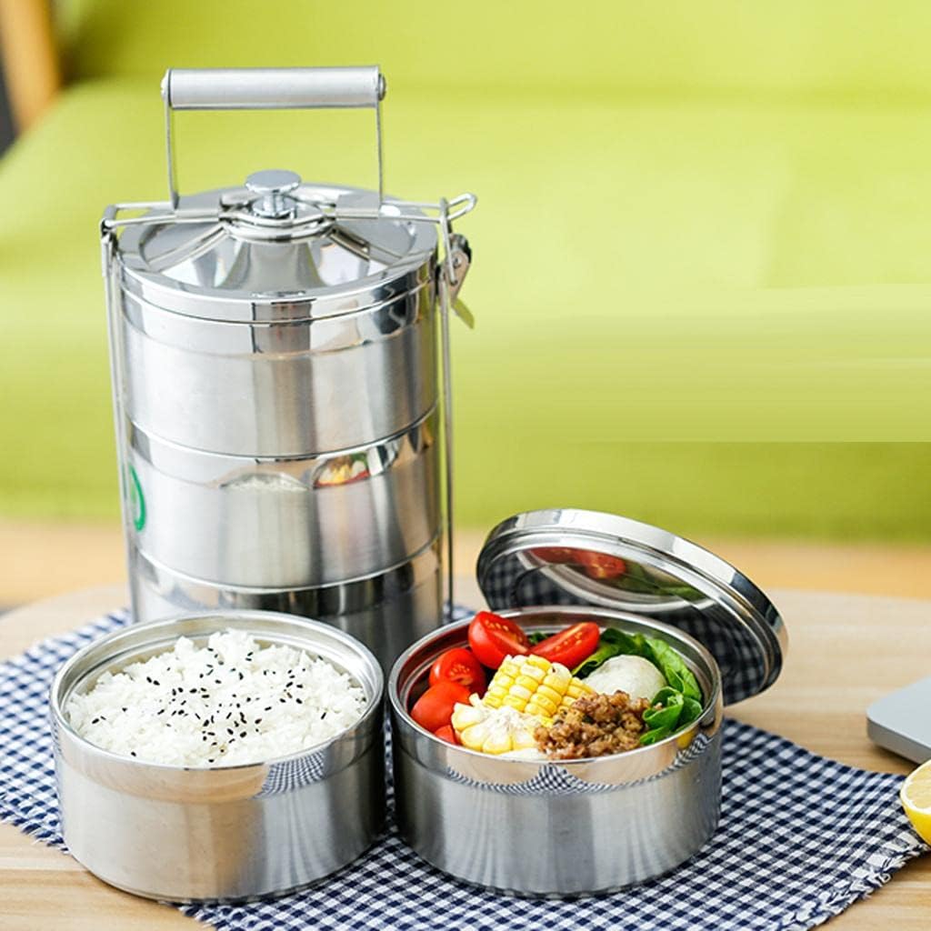 Stainless Steel Thermal Insulated Stackable Lunch Bento Box Tiffin, 3 Tier