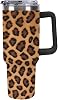 40oz Insulated Stainless Steel Tumbler with Handle, Abstract Brown Leopard Print Leakproof Water Bottles Travel Mug with Lid And Straw for Water, Iced Tea Or Coffee for Most Car Cup Holder