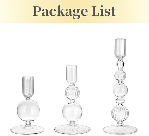 Miniatura 7 de Hewory Juego de candelabros de cristal 3 portavelas transparentes a granel, candelabros de cristal acanalados, decoración para centro de mesa, boda,