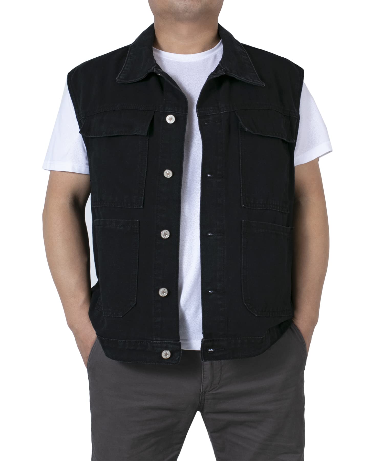 Męska kamizelka dżinsowa w stylu vintage, slim fit, klasyczna, zapinana na guziki, bez rękawów, kurtka motocyklowa, trucker kowbojska kamizelka wierzchnia, top z kapturem