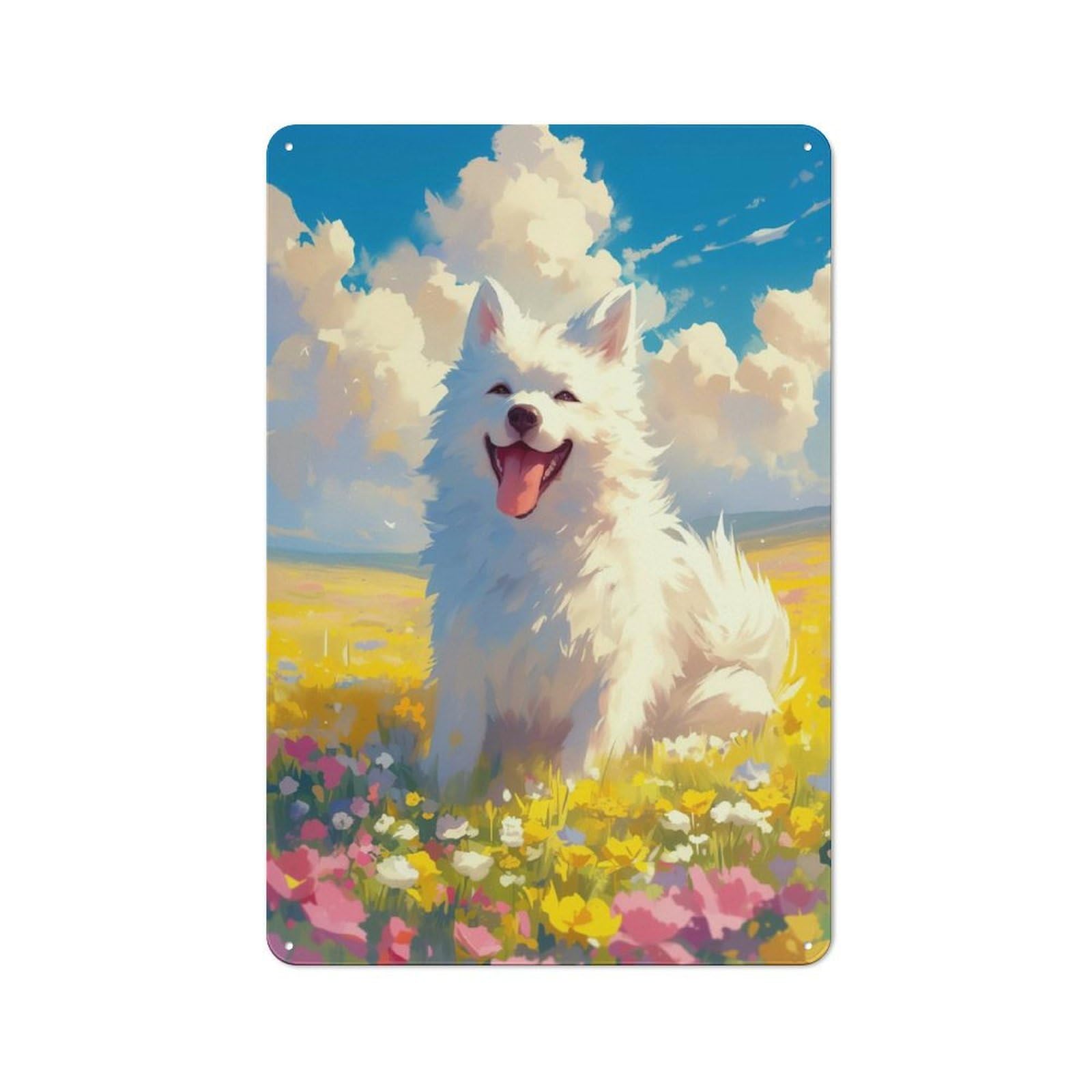 Junmoney Fluffy Dog Japanese Art Everyday Metal Gift Sign 30X20cm, Room Wall Plaque For Home, Shop, Pub Or Studio Wall