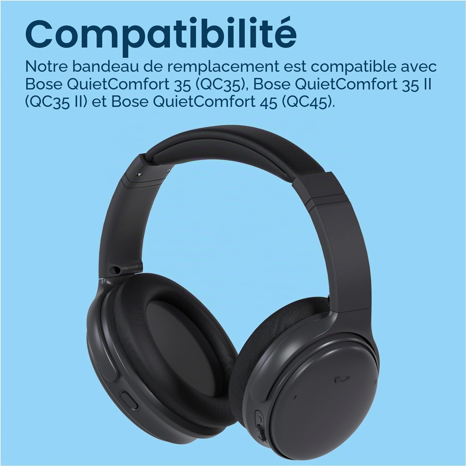 Bandeau de Remplacement pour Bose QuietComfort 35, 35 II(QC35, QC35 II)/Bose QuietComfort 45(QC45) Over-Ear Casque [Upgraded] par MMOBIEL - Bandeau en PU Protéiné, de Rechange pour Casque – Noir