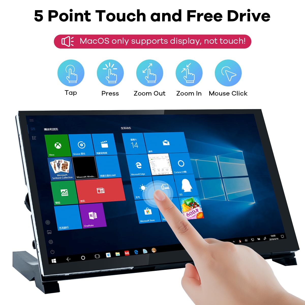 LAFVIN Schermo touch capacitivo IPS 7" HDMI LCD 1024 x 600 compatibile con Raspberry Pi 4 3 2 1 B B+ A+, PC, supporta Windows 10/8.1/8/7