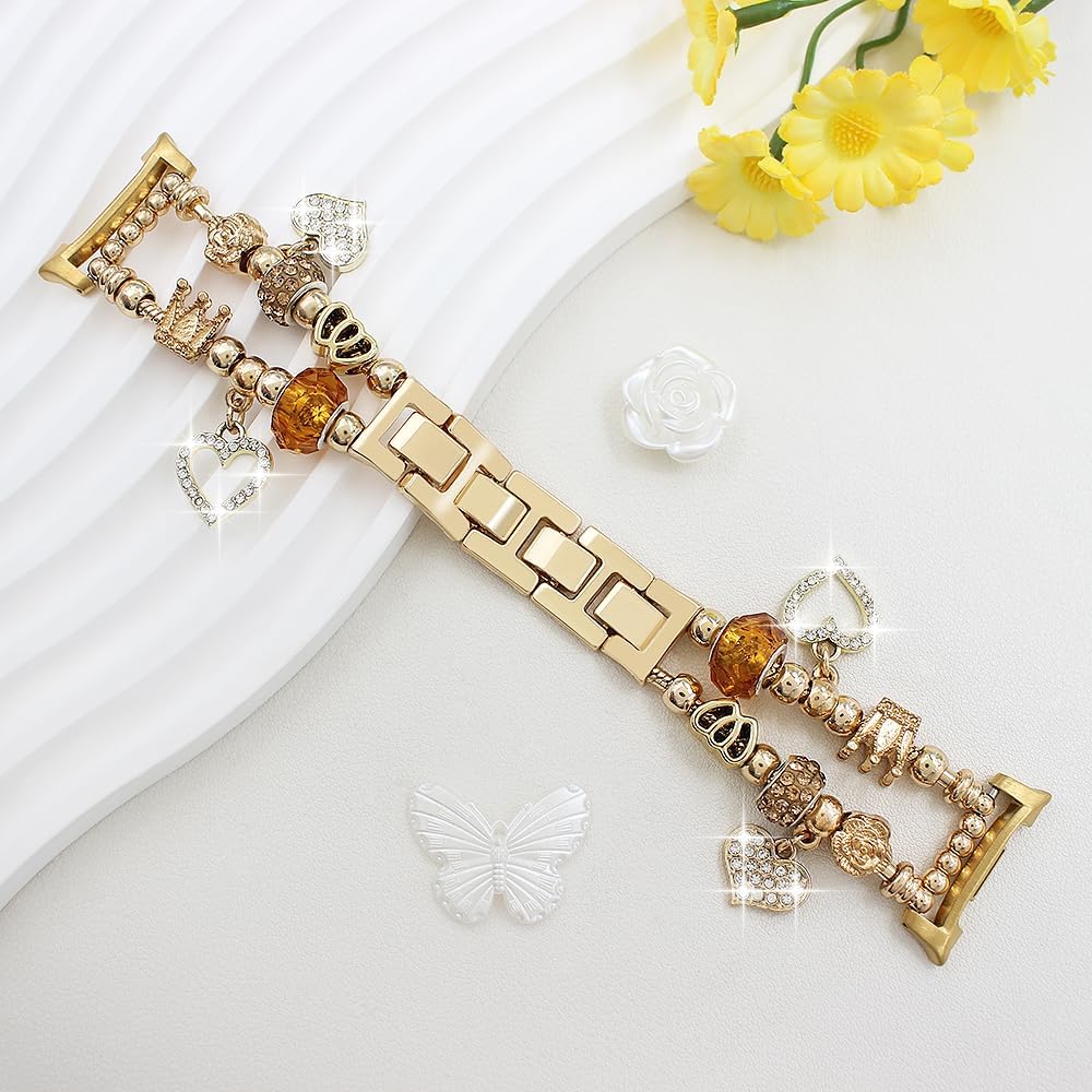 Gold Watch Bands Compatible with Samsung Galaxy Watch 8 40mm/44mm/Classic 46mm, Unique Charms Chain Strap Pandora Bracelet Wristband for Galaxy Watch 8 Classic 46mm Women - Image 5