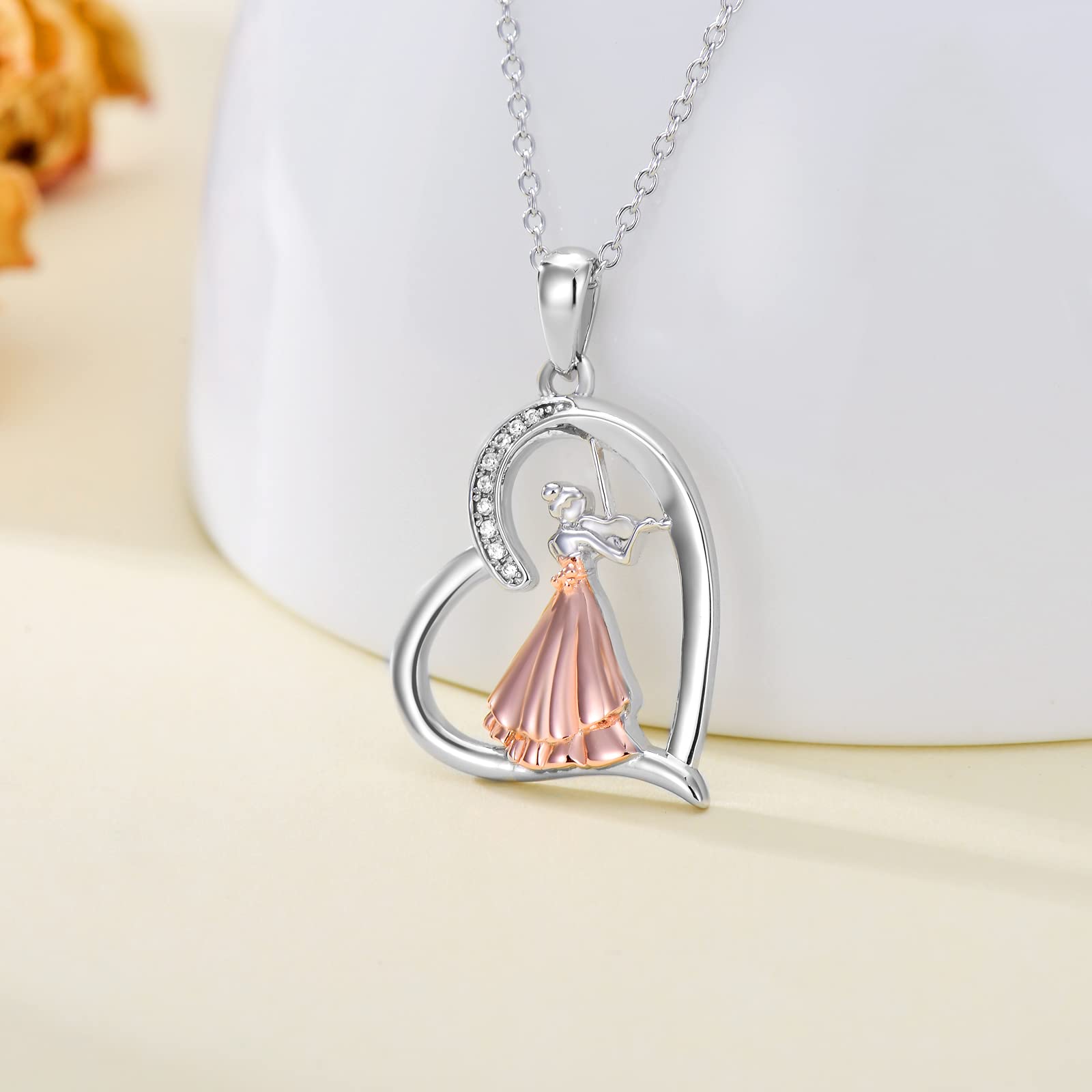 Collana musicale in argento Sterling 925 con ciondolo a forma di ballerina, violino, pianoforte, regalo di compleanno per donne e ragazze, 0.78 x 0.80 inches, Argento sterling