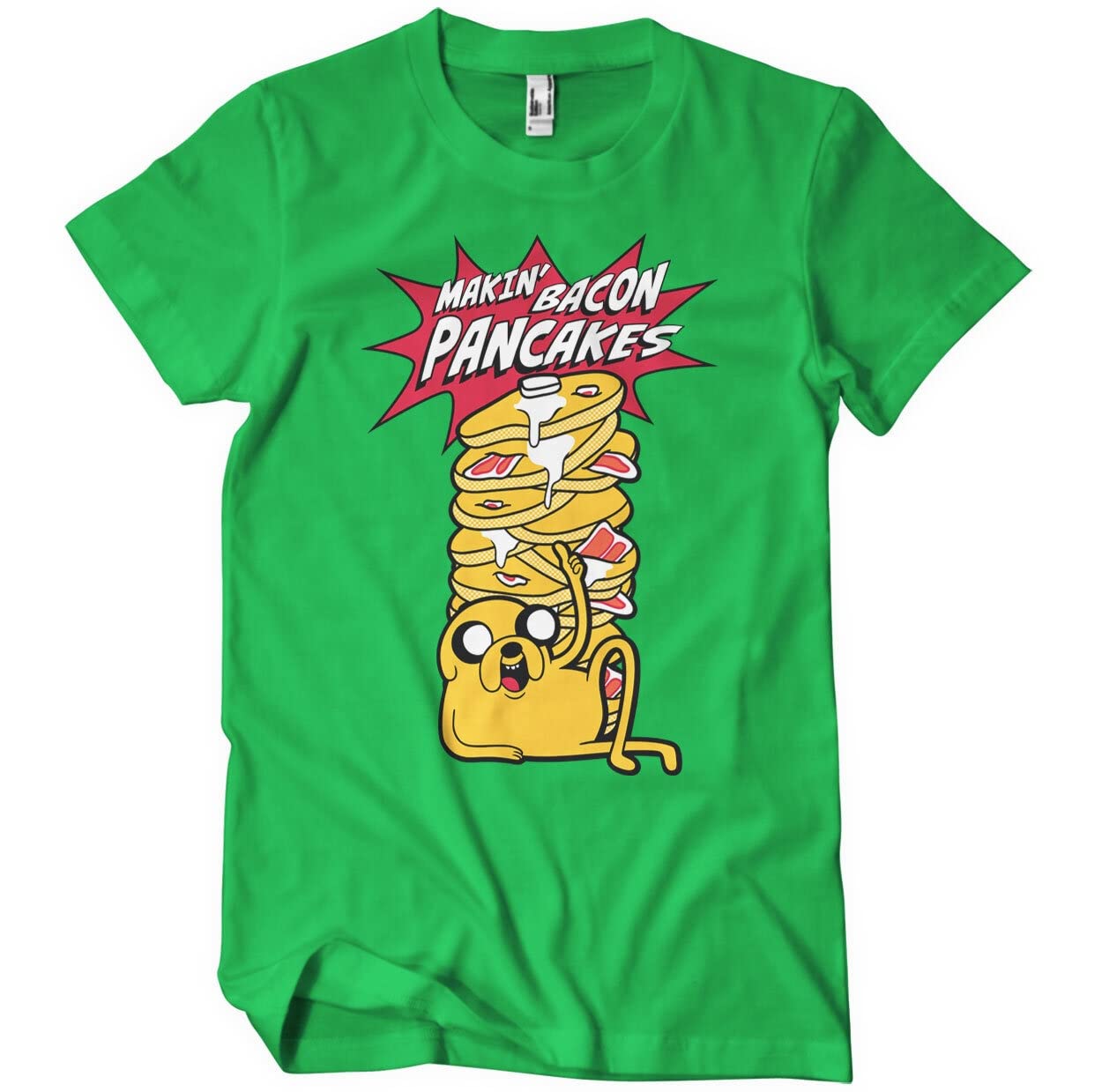 Adventure Time Men's Green Officially Licensed Makin' Bacon Pancakes T-Shirt (Green), Medium