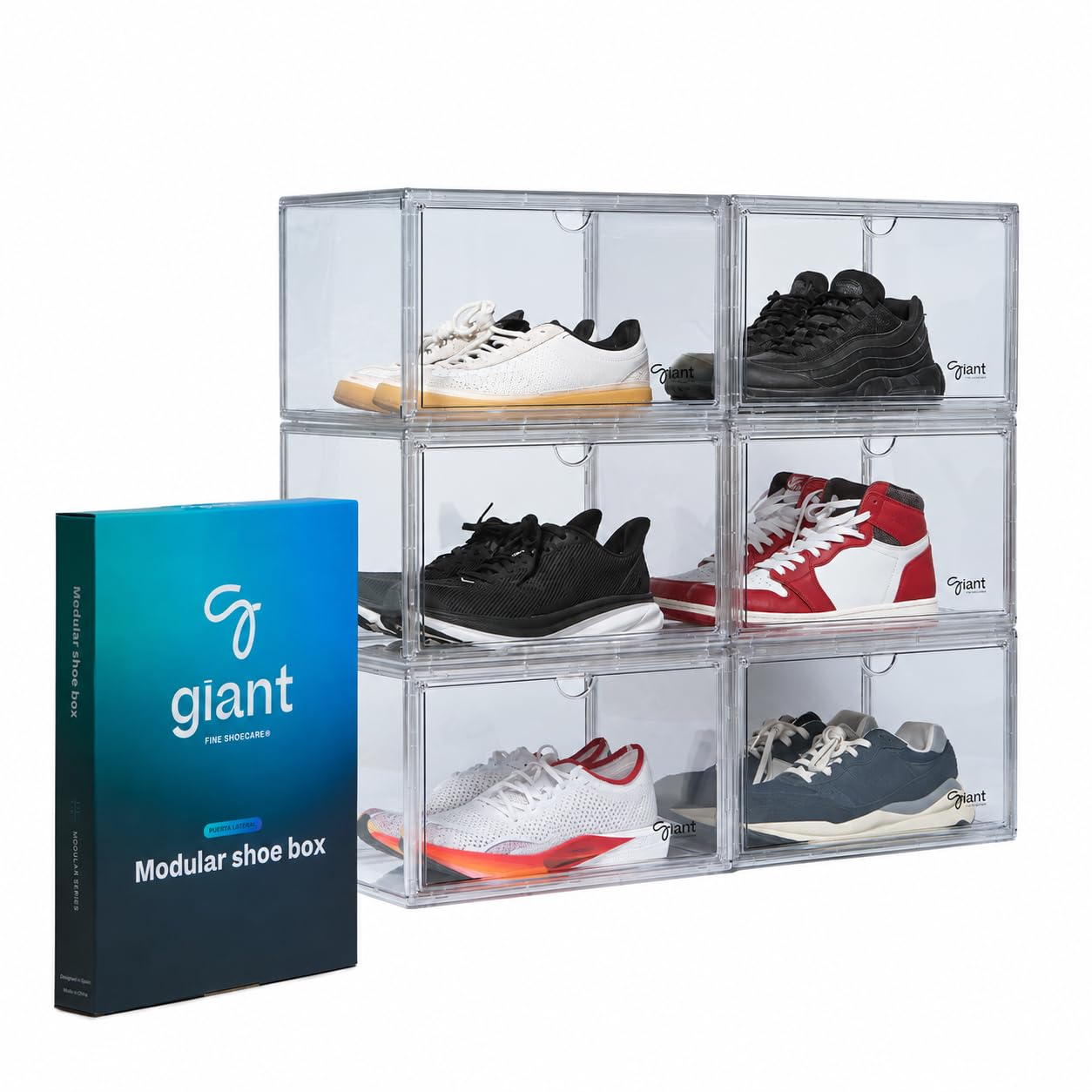 5 Cajas Almacenaje Zapatos Acrílico Super Transparente | Transpirable | Marca Española | Material Premium | Apilable | Estética Moderna | Organizador de Zapatos