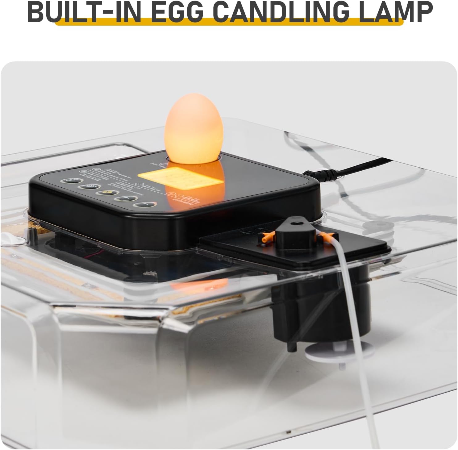 48H-Egg Incubator 110V 85W, Fully Automatic Egg Turner, LED Egg Candler, Auto Temperature & Humidity Control, Fahrenheit Dual Display, ABS+PET Gray Body Clear Lid, Storage Compartment for 110V US Plug