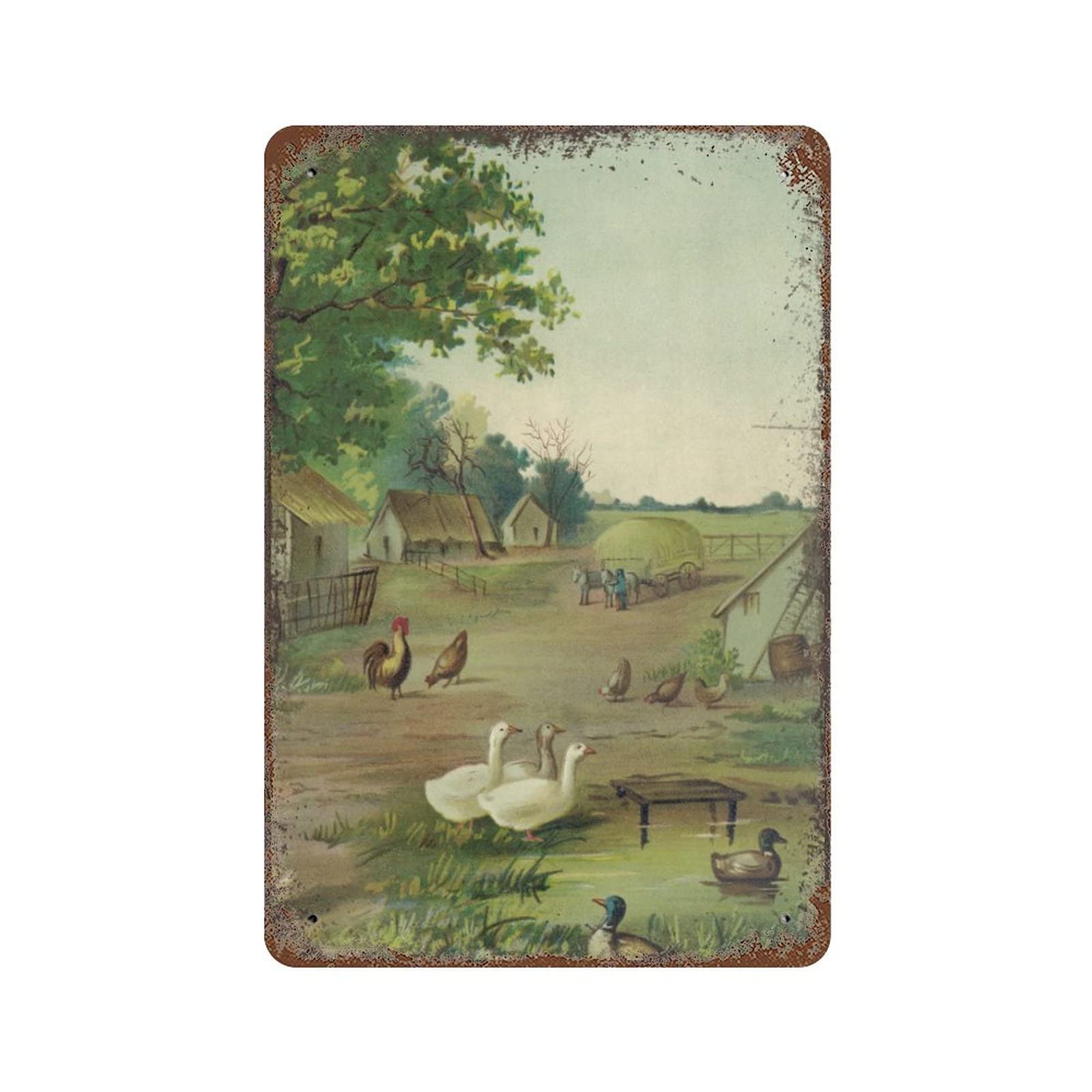 peiyeety Vintage Chicken and Duck Farm Primitive Country Farm Family Shop Family Poster Metal Aluminium Tin Sign Wall Decor 8"x12"