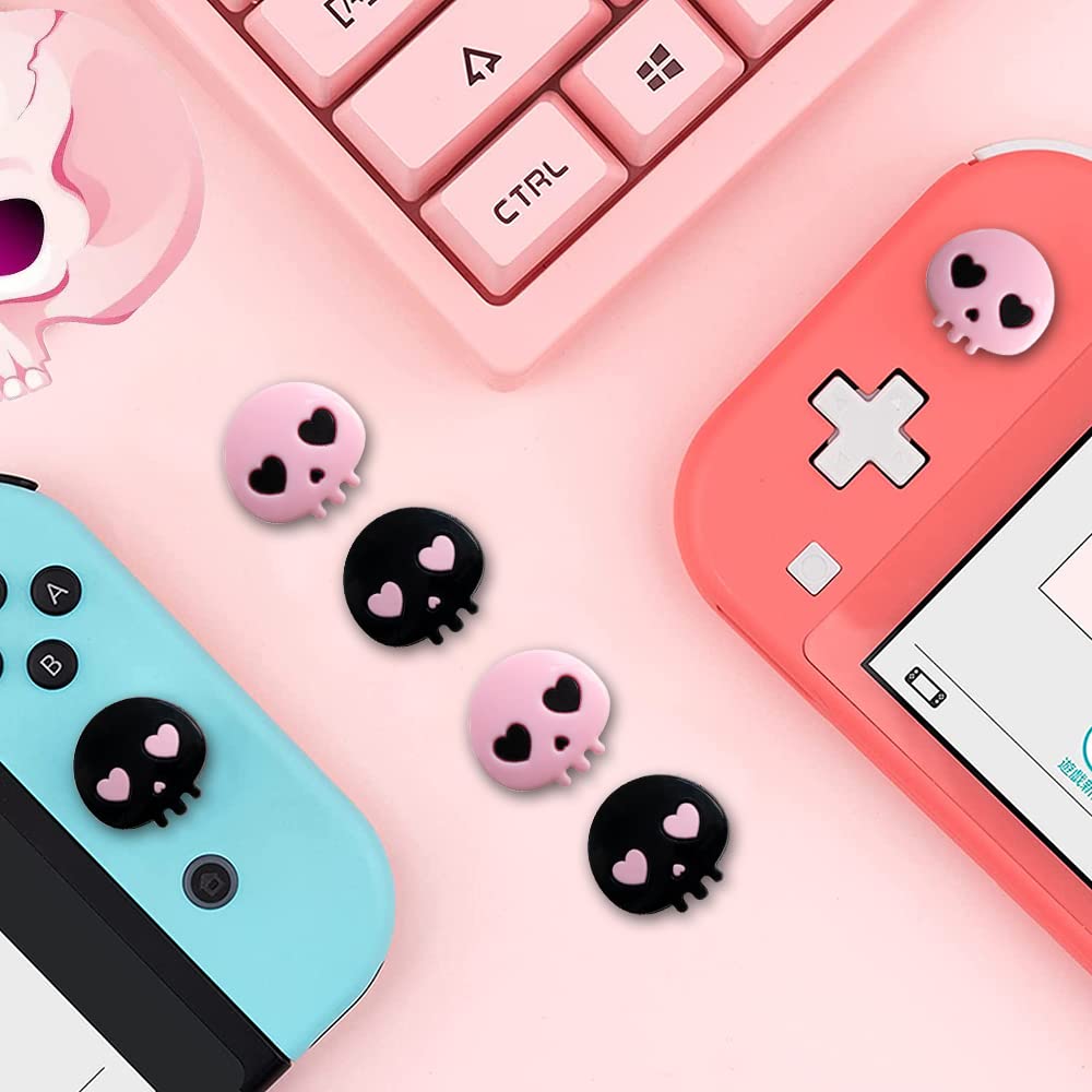 PERFECTSIGHT Daumengriffe, niedliche Halloween-Totenkopf-Joystick-Kappen für Nintendo Switch, Switch OLED, analoge Stick-Tastenabdeckung für NS Joycon Controller