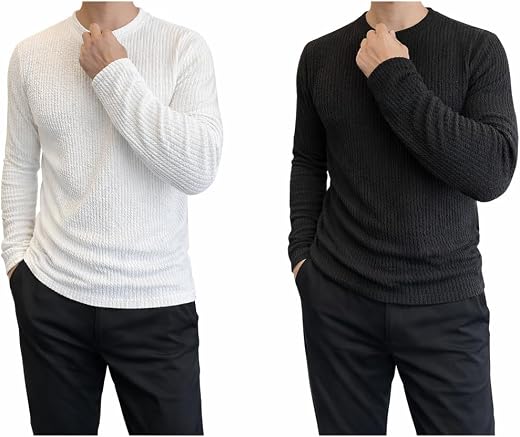 Men Solid Colour Long Sleeveles Rouned Neck T-Shirt| Comfortable, Lightweight,Breathable, Skin Friendly