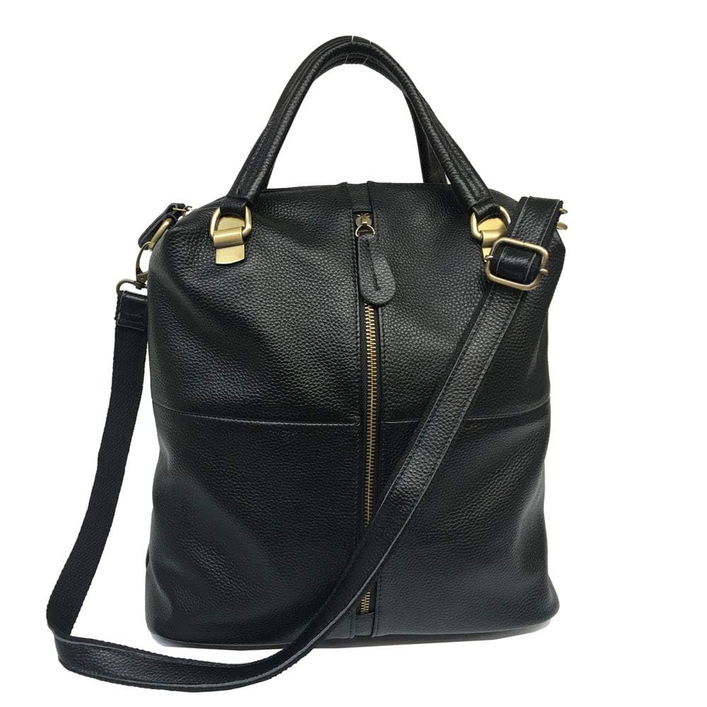 Alice Borsa a Tracolla in Vera Pelle Bovina per Donna, Borsa da Viaggio in Pelle Nera, Nero, 13.4 Pollici