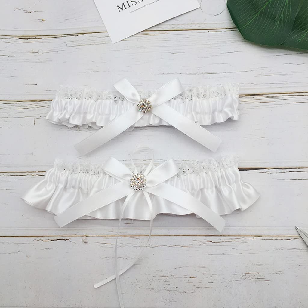 Podwiązka koronkowa Rhinestone Stretch satynowa kokarda seksowne podwiązki dla kobiet/panna młoda podwiązka na uda (kolor: czarny, rozmiar: 2 szt.)