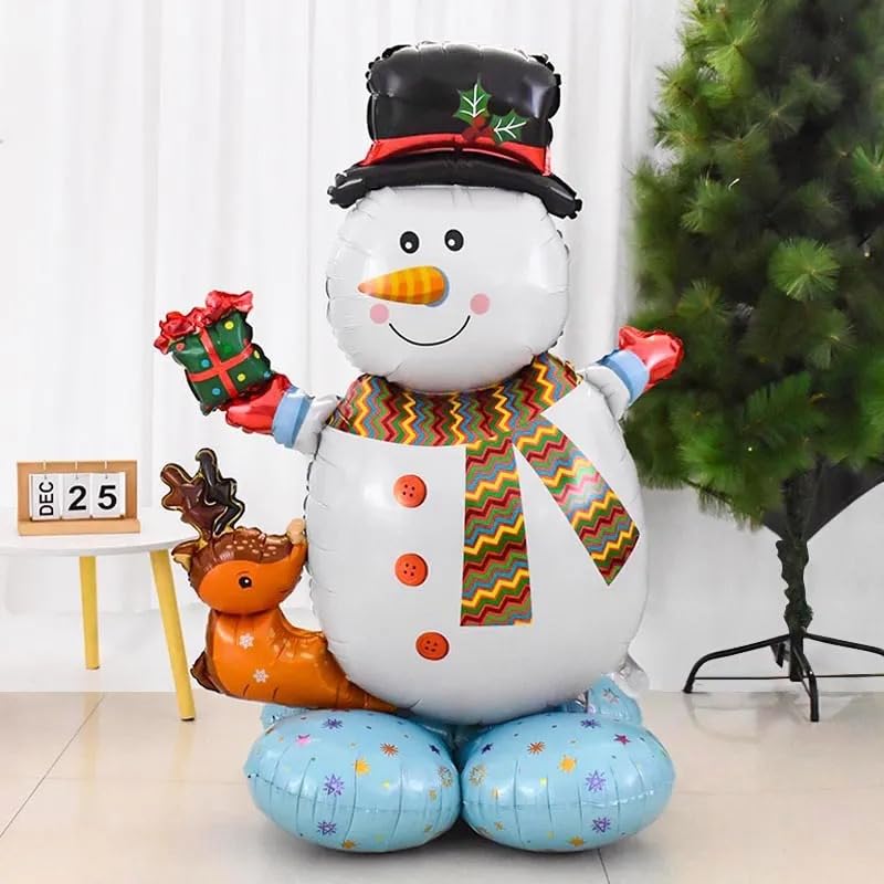 Atpata Funky 40 INCH Jumbo 3 Tier Snowman with Christmas Hat Christmas Theme Foil Balloon for Xmas Party Decoration