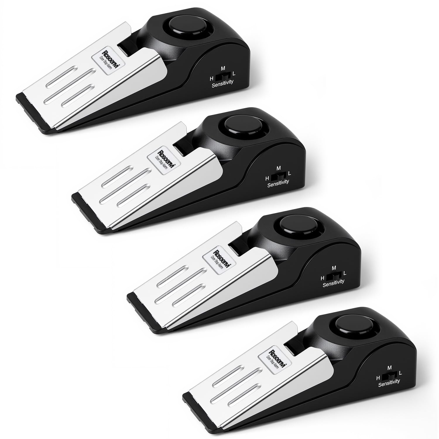 Paquete de 4 alarmas de tope de puerta, tope de puerta con alarma de seguridad de 120 dB, sirena de parada de puerta de cuña de suelo, dispositivos de seguridad para viajes, apartamento