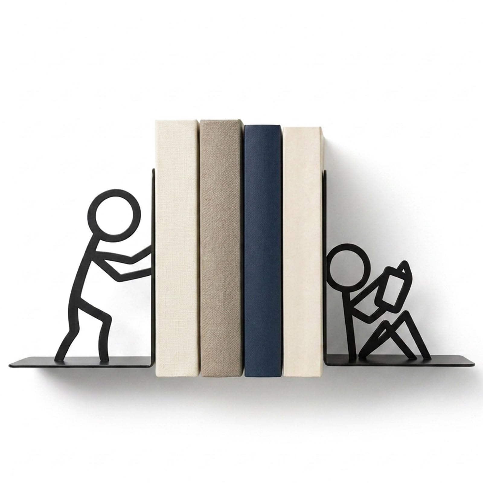 Metal Bookends, Black Reading Figurine Book Ends for Shelve
