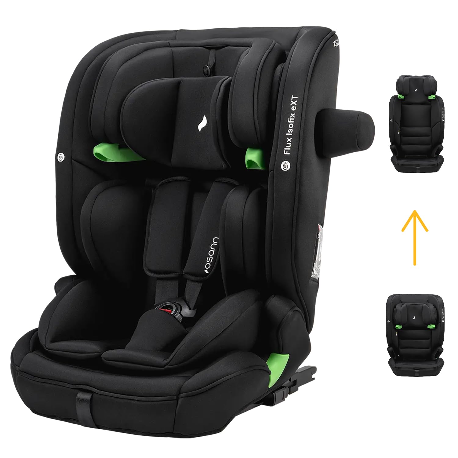 OSANN - Fotelik samochodowy dla dzieci Flux Isofix eXT i-Size Top-Tether ze zintegrowanymi czujnikami - 76-150 cm - 15 miesięcy do 12 lat - Grupa 2/3 -, 14-pozycyjne wysokości