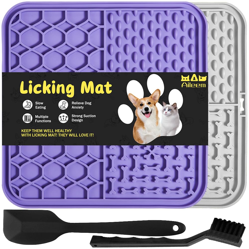 2 Pack Licky Mats for Dogs Cats 20CM Lick Slow Feed Lick Mats with Suction Cups for Anxiety Relief Bathing & Training with Spatula & Brush