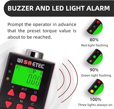 Weytoll Digital Torque Meter Digital Backlight Display Wrench Torque Tester Two Working Modes Adjustable Five Units Switchable with Buzzer and LED Indicator Light Function