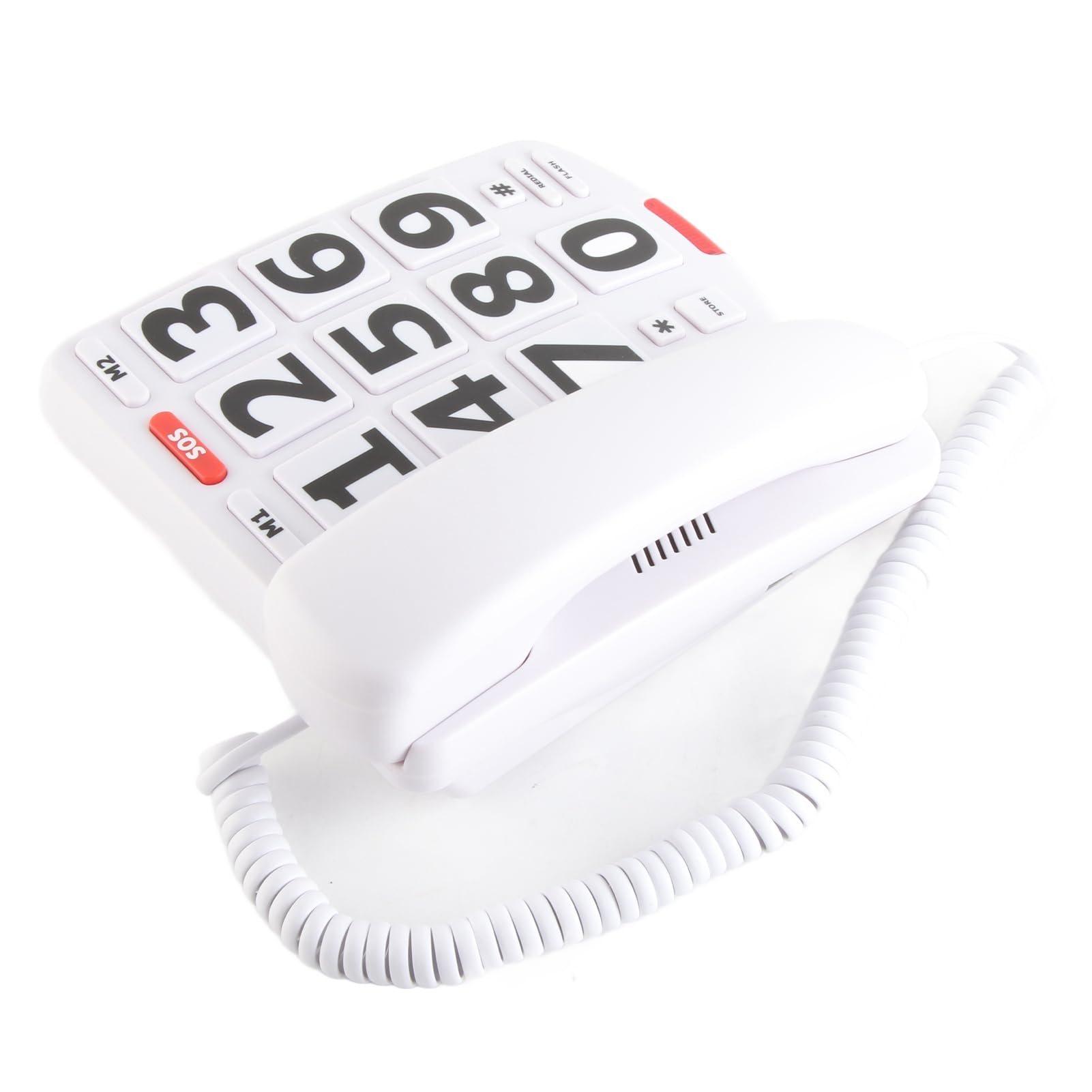 Teléfono fijo para ancianos con botón grande con cable para personas mayores con discapacidad auditiva, indicador LED de volumen amplificado, auricular ajustable, altavoz de tono de llamada, función