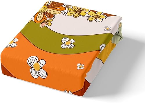 Miniatura 5 de Juego de sábanas bajeras retro de flores hippie para niños y niñas, juego de ropa de cama con estampado de flores, tamaño individual, juego de Multi