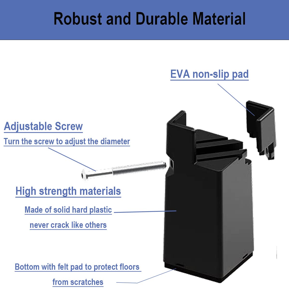 SHOWMEMY Furniture Risers, Bed Risers with Screw Clamp, 8 Pcs Heavy Duty Bed, Table and Chair Lifts for Square/Round Furniture Legs,Diameter from 0.8''?Çô1.6'', Supports 20,000 lb (Black 4 INCH)