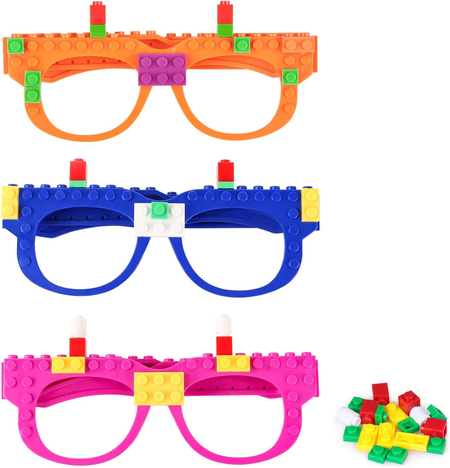 Hooqict 9 Pcs DIY Building Bricks Glasses Party Favors for Kids Building Block Birthday Party Decorations Supplies, Carnival Party Glasses Classroom Goodie Bag Stuffers Pinata Fillers
